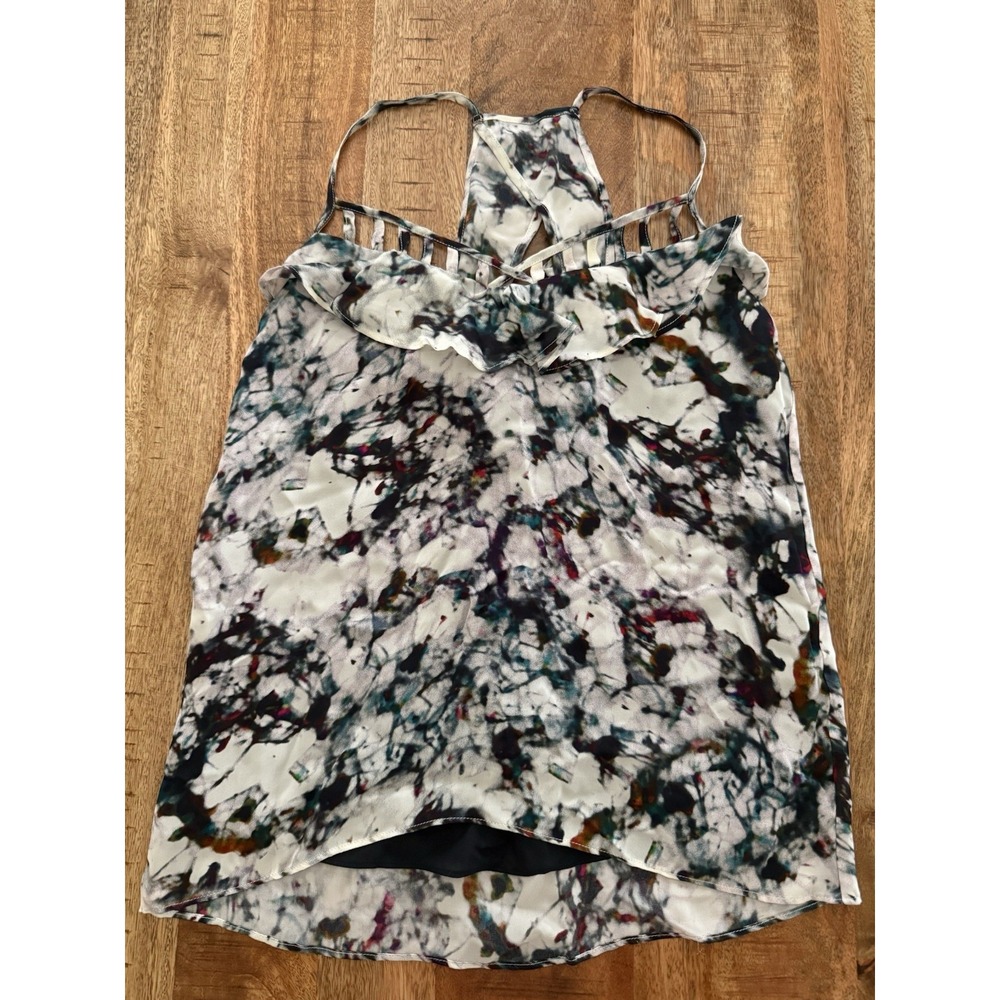 Rebecca Minkoff 100% Silk Abstract Print Racerback Ruffle Tank Top Women's 0 XS